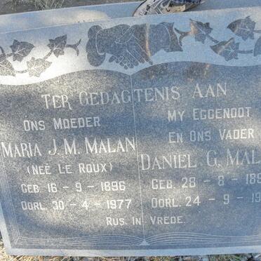 MALAN Daniel G. 1896-1971 &amp; Maria J.M. Le ROUX 1896-1977