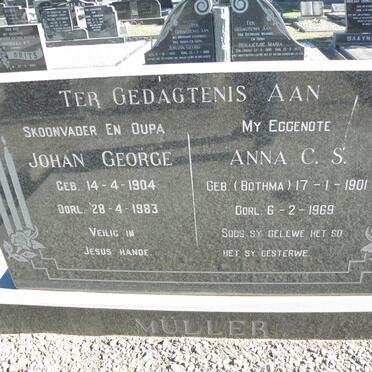 MULLER Johan George 1904-1983 &amp; Anna C.S. BOTHMA 1901-1969