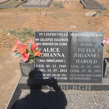 MYBURGH Pieter Johannes Harold 1949-2015 &amp; Alice Johanna IMMELMAN 1949-2014
