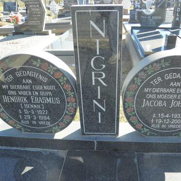 NIGRINI Hendrik Erasmus 1927-1994 &amp; Jacoba Johanna 1933-2009