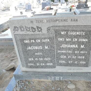 NEL Jacobus M. 1920-1999 &amp; Johanna M. BRITS 1928-1991