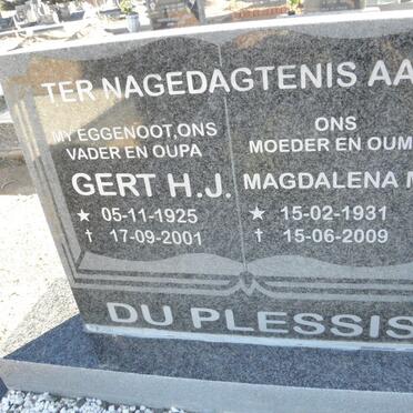 PLESSIS Gert H.J., Du 1925-2001 &amp; Magdalena M. 1931-2009 