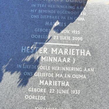 PIENAAR Johannes Burger 1925-2000 &amp; Hester Marietha MINNAAR 1933- 