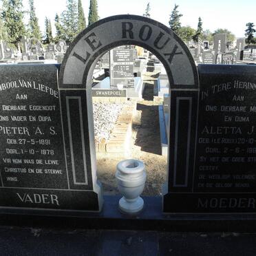 ROUX Pieter A.S., Le 1891-1978 &amp; Aletta J.M. 1899-1980 