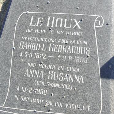 ROUX Gabriel Gerhardus, Le 1922-1993 &amp; Anna Susanna SWANEPOEL 1930-