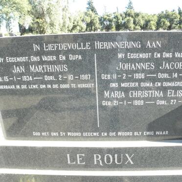 ROUX Johannes Jacobus, le 1906-1964 &amp; Maria Christina Elisabeth 1909-1999 :: LE ROUX Jan Marthinus 1934-1987