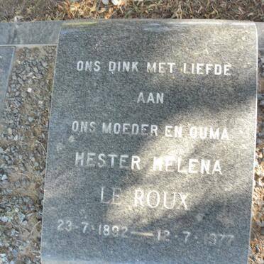 ROUX Hester Helena, Le 1892-1977