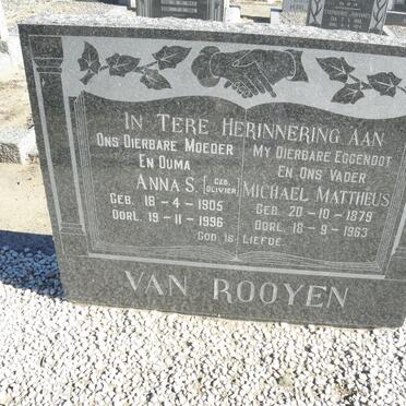 ROOYEN Michael Mattheus, van 1879-1963 &amp; Anna S. OLIVIER 1905-1996
