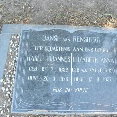 RENSBURG Karel Johannes, Janse van 1892-1976 &amp; Elizabeth Ann VAN ZYL 1901-1937