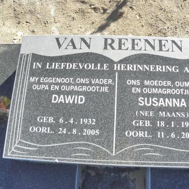REENEN Dawid, van 1932-2005 &amp; Susanna MAANS 1934-2008