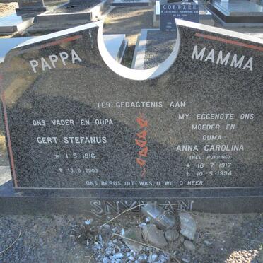 SNYMAN Gert Stefanus 1916-2003 &amp; Anna Carolina RUPPING 1917-1994