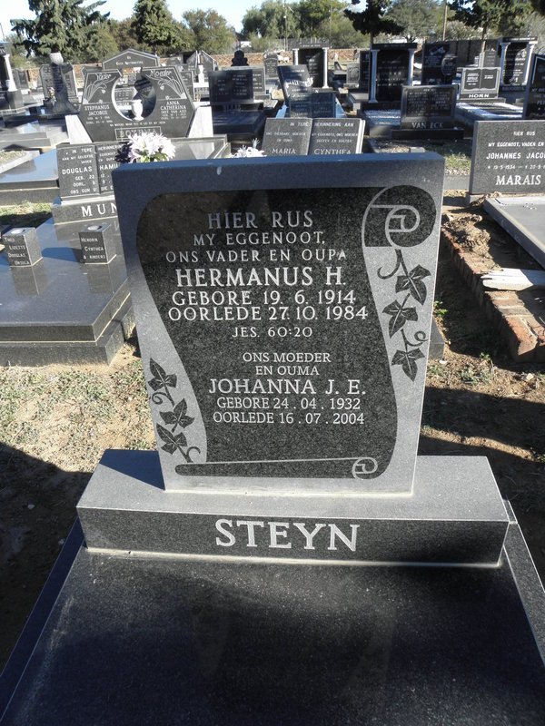 STEYN Hermanus H. 1914-1984 &amp; Johanna J.E. 1932-2004