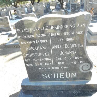 SCHEUN Abraham Christoffel 1904-1977 &amp; Anna Dorothea Johanna 1904-1981