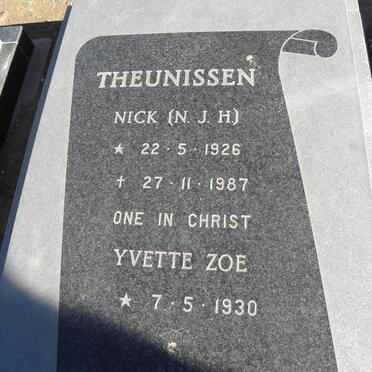 THEUNISSEN N.J.H. 1926-1987 &amp; Yvette Zoe 1930-