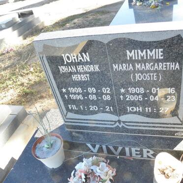 VIVIER Johan Hendrik Herbst 1908-1996 &amp; Maria Margaretha JOOSTE 1908-2005
