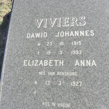 VIVIERS Dawid Johannes 1915-1993 &amp; Elizabeth Anna VAN RENSBURG 1927-