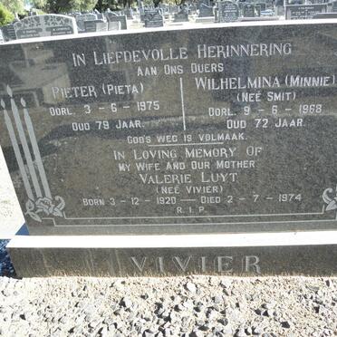 VIVIER Pieter -1975 &amp; Wilhelmina SMIT -1968 :: LUYT Valerie nee VIVIER 1920-1974