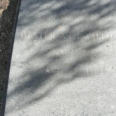 VILLIERS Hester A., de nee ERASMUS 1903-1977