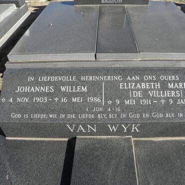 WYK Johannes Willem, van 1903-1986 &amp; Elizabeth Maria DE VILLIERS 1911-1986