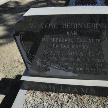 WILLIAMS Wilhelmina G.C. nee BOTES 1929-1971