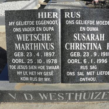 WESTHUIZEN Wietsche Marthinus, v.d. 1897-1978 &amp; Susarah Christina H. 1911-1996