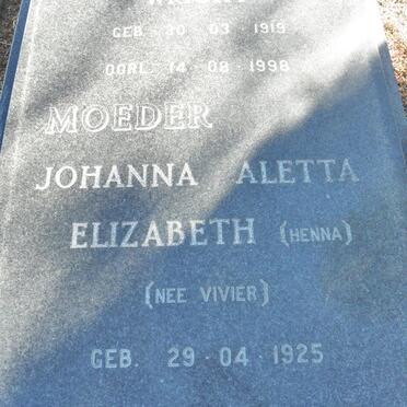 WRIGHT Wilhelm Lambertus 1919-1998 &amp; Johanna Aletta Elizabeth VIVIER 1925-1995 