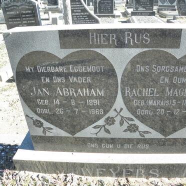 WEYERS Jan Abraham 1891-1968 &amp; Rachel Magdalena MARAIS 1894-1989