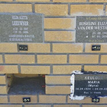 WESTHUIZEN Roseline Elizabeth van der, 1947-2010 :: KEULDER Maria 1924-2012 :: LEEUWNER Hilda Aletta 1947-2006