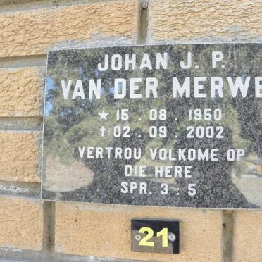 MERWE Johan J.P., van der 1950-2002