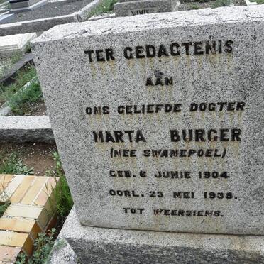 BURGER Marta nee SWANEPOEL 1904-1934