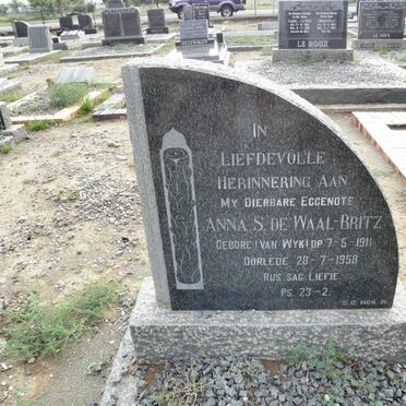 BRITZ Anna S, de Waal nee VAN WYK 1911-1958