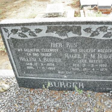 BURGER Willem A. 1874-1958 &amp; Ragel E.M. BOTES 1898-1971