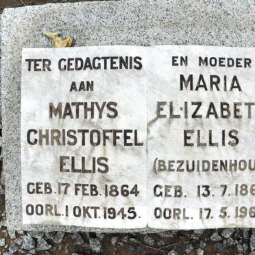 ELLIS Mathys Christoffel 1864-1945 &amp; Maria Elizabeth BEZUIDENHOUT 1869-1963