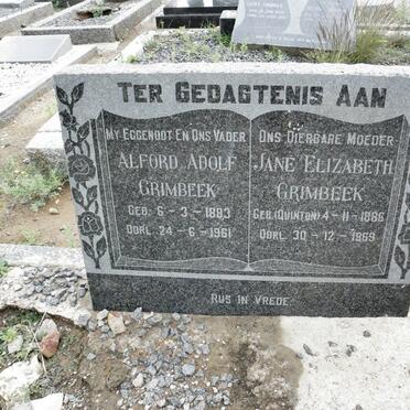 GRIMBEEK Alford Adolf 1883-1961 &amp; Jane Elizabeth QUINTON 1886-1969