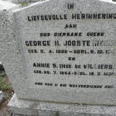 JOOSTE George H. 1862-1945 &amp; Annie De VILLIERS 1864-1938