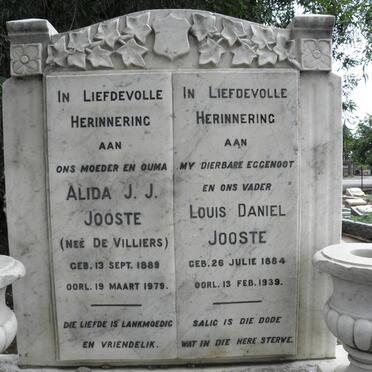 JOOSTE Louis Daniel 1884-1939 &amp; Alida J.J. De VILLIERS 1889-1979