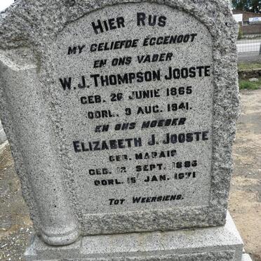 JOOSTE W.J. Thompson 1865-1941 &amp; Elizabeth MARAIS 1886-1971