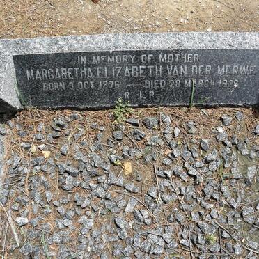 MERWE Margaretha Elizabeth, van der 1876-1946