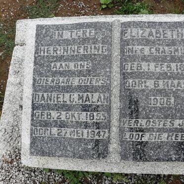 MALAN Daniel G. 1855-1947 &amp; Elizabeth H. ERASMUS 1858-1906