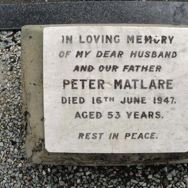 MATLARE Peter -1947 &amp; Mary Jane 1900-1973