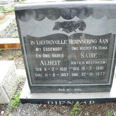 PIENAAR Alheit 1891-1967 &amp; Sadie V.D. WESTHUIZEN 1891-1977