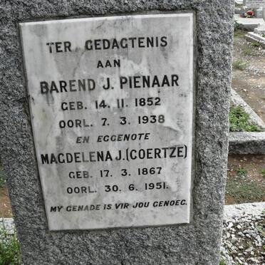 PIENAAR Barend J. 1852-1938 &amp; Magdelena J. COERTZE 1867-1951