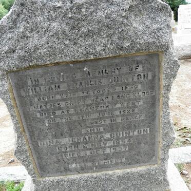 QUINTON William Francis 1850-1926 &amp; Dinah Johanna 1854-1937