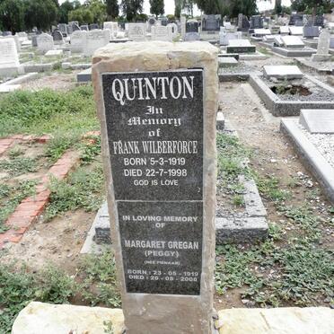 QUINTON Frank Wilberforce 1919-1998 :: GREGAN Margaret nee PIENAAR 1919-2008