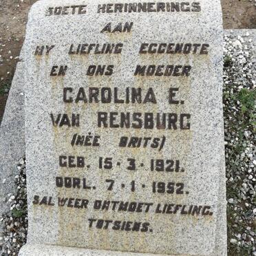 RENSBURG Carolina E., van nee BRITS 1921-1952