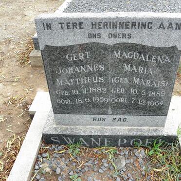 SWANEPOEL Gert Johannes Mattheus 1882-1959 &amp; Magdalena Maria MARAIS 1889-1964