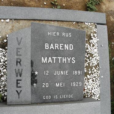 VERWEY Barend Matthys 1891-1929