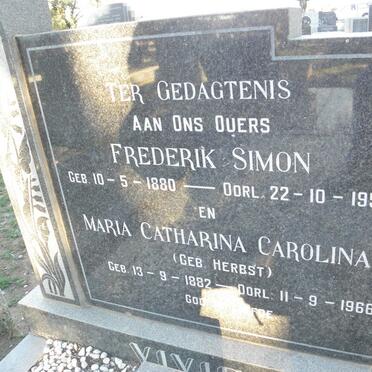 VIVIER Frederik Simon 1880-1957 &amp; Maria Catharina Carolina HERBST 1882-1966