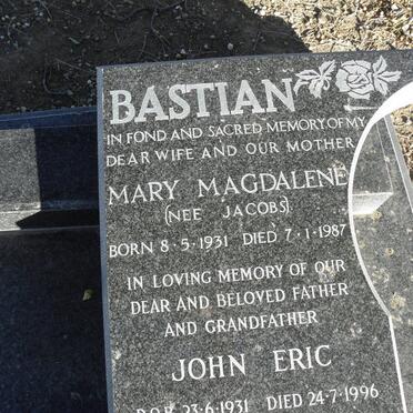 BASTIAN John Eric 1931-1996 &amp; Mary Magdalene JACOBS 1931-1987