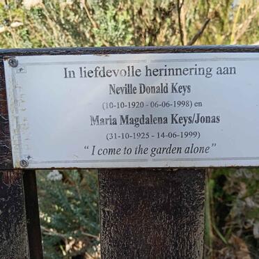 KEYS Neville Donald 1920-1998 &amp; Maria Magdalena JONAS 1925-1999